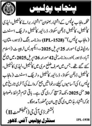 Punjab Police Jobs 2025 For Constable & Lady Constable